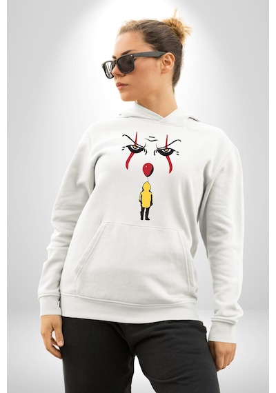 Pennywise Vs Georgie Korku Filmi Kadın Erkek Beyaz Kapüşonlu Sweatshirt Hoodie Beyaz