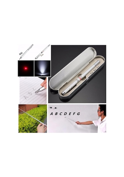 Ayrex Metal Kutulu Kırmızı Lazerli, Led Işıklı Mıknatıslı Pointer Kalemi İşaretçi Uzayabilen Sunum Çubuğu