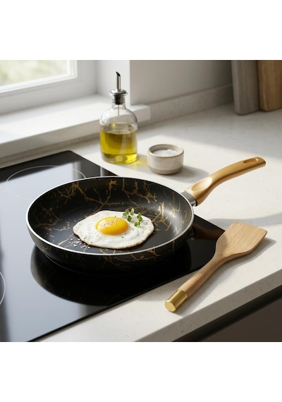 Tr Papilla Desert Maxi Tava Siyah Gold Desenli Şık Tasarımlı Geniş Pişirme Tavası 26 Cm - 28 Cm Ölçü Seçenekl Diğer