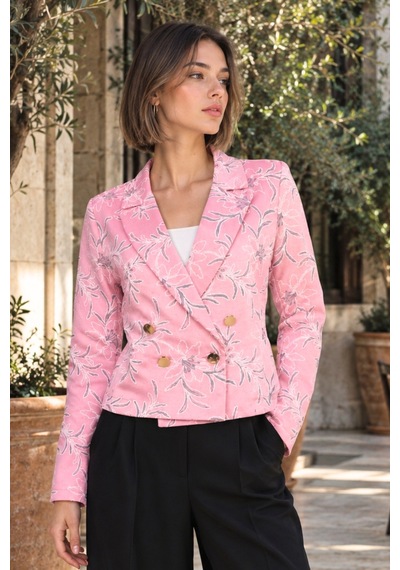Armonika Kadın Fuşya Kruvaze Yaka Desenli Crop Ceket Arm-27k001025