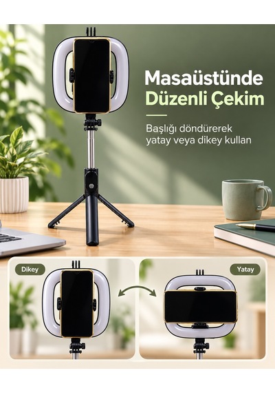 Shnstore Kablosuz Kumandalı Rgb Halka Işık Tripod Standı Ve Manyetik Telefon Tutucu Shntknd0720