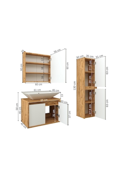 Banos Roomart Lavabolu Ahşap-Mat Beyaz Mdf 65 Cm Banyo Dolabı+A.. Beyaz