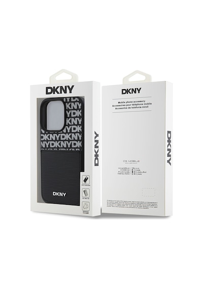Apple Uyumlu iPhone 16 Pro Kılıf Dkny Lisanslı Kartlıklı 3d Yazılı Repeat Texture Pattern Kapak Siyah