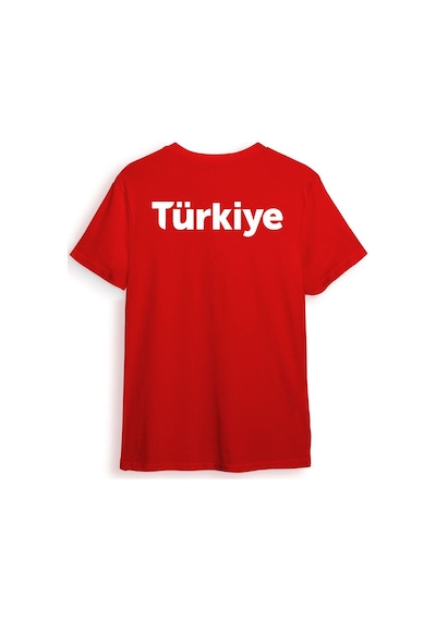 Türkiye Ön Arka Baskılı Regular Fit %100 Pamuk Kırmızı T-shirt Kırmızı