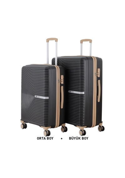 Mçs Bavul Büyük Ve Orta 2li Set Kırılmaz Silikon Valiz V374 Siyah/şampanya Siyah - Camel