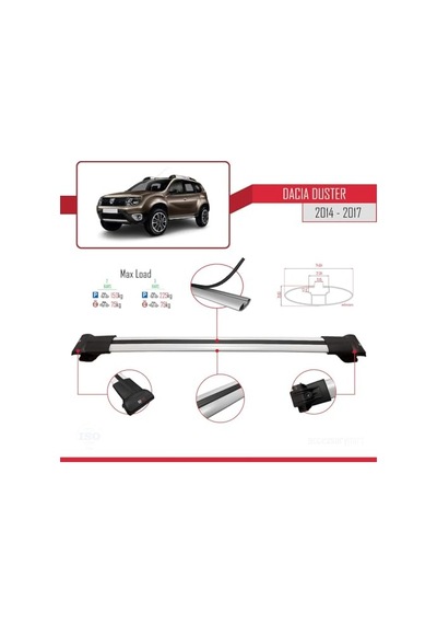 Accessorypart Dacia Duster 2014-2018 Arası İle Uyumlu Fly Model Ara Atkı Tavan Barı Gri