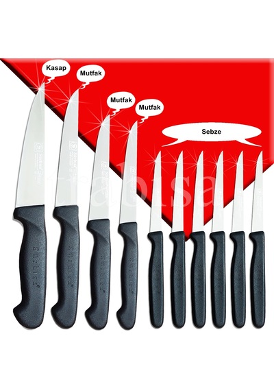 Sürmene Sürbisa 61501 Eskitme Ahşap Stantlı 10 Lu Bıçak Seti Siyah