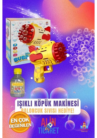 Pilli Köpük Tabancası - Çok Renli 23 Delikli Pilli Baloncuk Tabanca