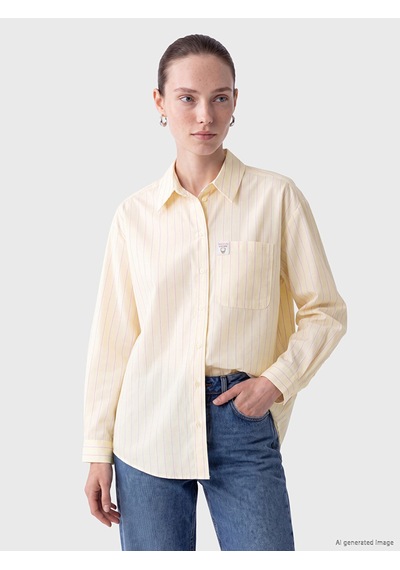 Lcw Comfort Sarı Çizgili Kadın Gömlek