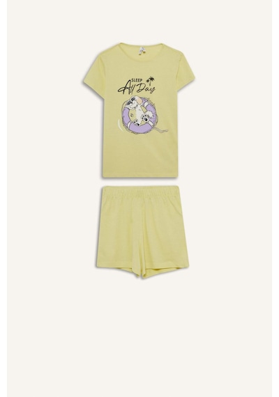 Defacto Kız Çocuk Pijama Takımı Baskılı Kısa Kollu Üst Beli Lastikli Şort E0666a825hsyl282 Sarı