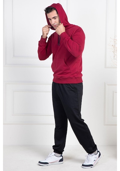 Mecit Pijama Mecit 2975 Bordo %100 Pamuk Kapüşonlu Spor Model Büyük Beden Erkek Pijama Takımı Bordo