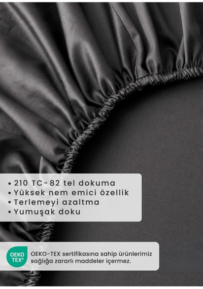Bella Maison %100 Pamuk Saten Çift Kişilik Lastikli Çarşaf Seti Antrasit 160x200x35 Cm Antrasit