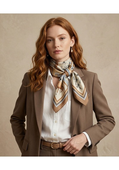 Horse İcons Scarf Desen 90x90cm Eşarp/fular Kahverengi-taba