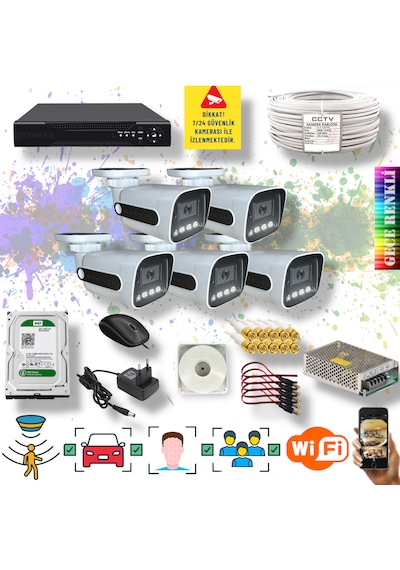 5 Kameralı Yapay Zekalı Gece Renkli Fullhd Kamera Seti 784w-108