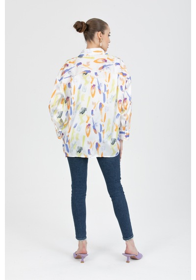 Pera Moda Oversize Saten Gömlek Mor