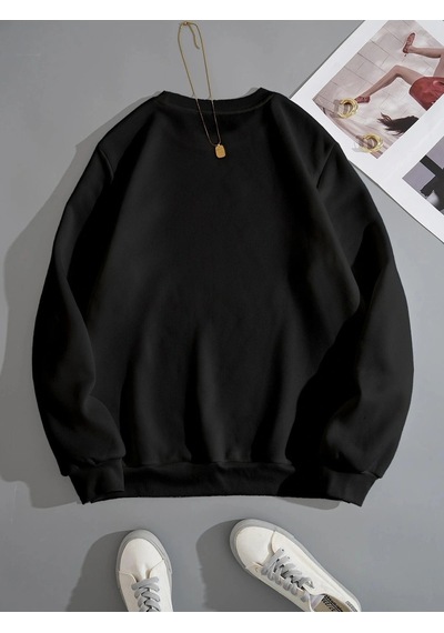 Startmore Kadın Beauty Baskılı Oversize Bisiklet Yaka Sweatshirt Siyah Siyah