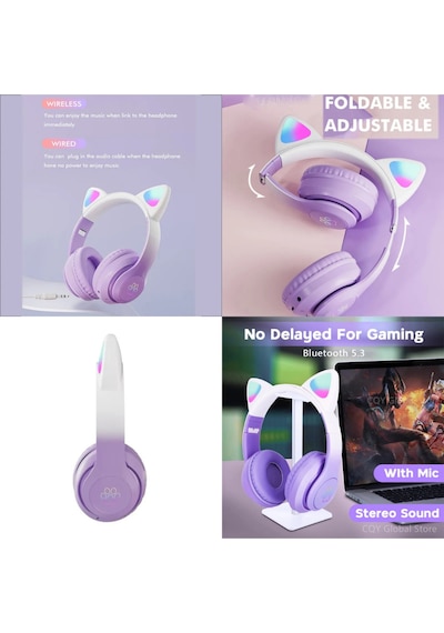 Toygo Kedi Kulaklık Pro 5.3 Akıllı Rgb Led Detaylı Bluetooth Kablosuz Kulaklık Çocuk Oyuncu Yeni