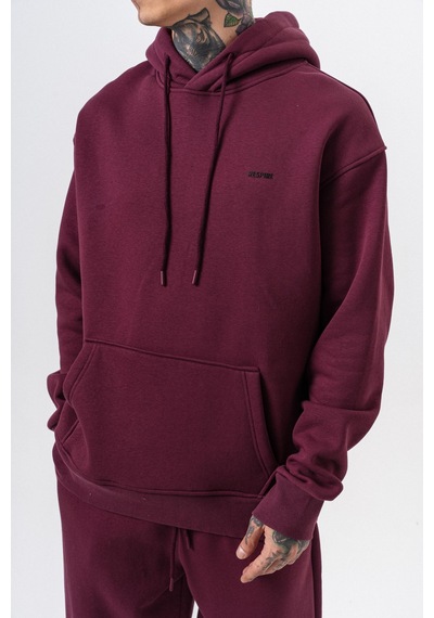 Erkek Respire Yazı Detaylı Kapüşonlu Basic Oversize Hoodie Vişne Bordo