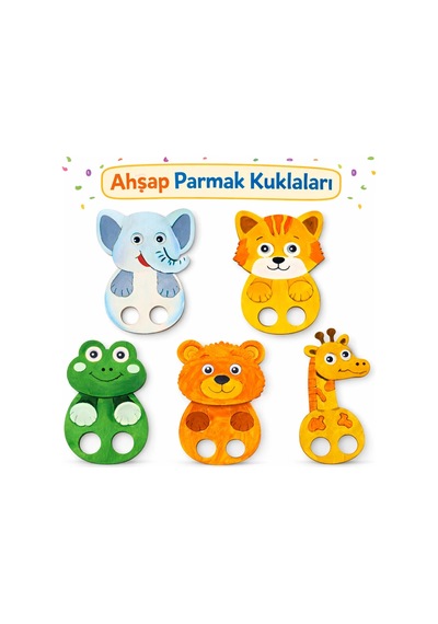 Hayvanlar Parmak Kuklalar Ahşap Boyama Etkinlik Seti Eğitici Çocuk Aktivite Fırça Akrilik Kreş Okul