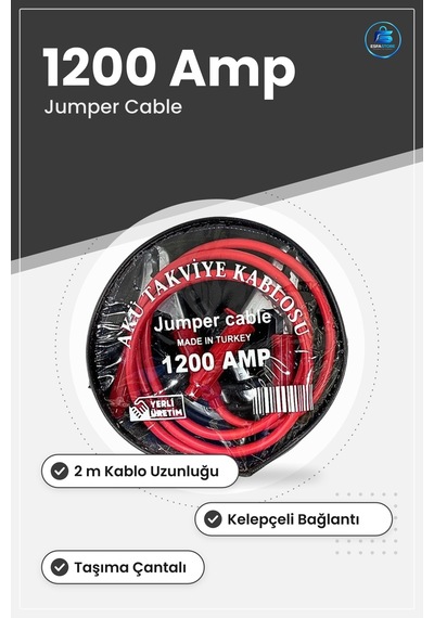 Akü Takviye Kablosu Amp 2 M Araç Bağlantı Kelepçeli Jumper Cable