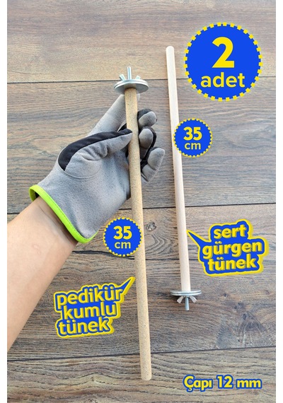 Venty 2'li Doğal Tünek + Pedikür Kumlu Tünek 35 cm Ø12 mm | Muhabbet | Forpus | Sevda | Cennet