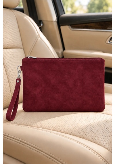 Adelina Bags Süet Portföy El Çantası Bilek Askılı Astarlı Bordo Clutch Çanta