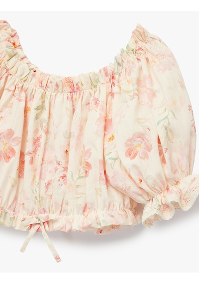 Koton Pamuklu Düşük Omuz Fırfır Detaylı Kısa Kollu Çiçekli Crop Bluz Pembe Desenli 6skg60002ew Pembe Koton Pamuklu Düşük Omuz Fırfır Detaylı Kısa Kollu Çiçekli Crop Bluz Pembe Desenli 6skg60002ew Pembe