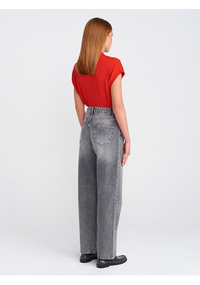 Dilvin 71772 Kar Yıkama Denim Mom Pantolon-antrasit Antrasit
