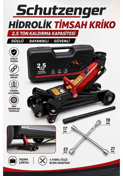 Timsah Kriko Ve Bijon Sökme Anahtarı Araç Kaldırma Krikosu Çelik Teker Taşıma Çantalı 2.5 Tona Kadar