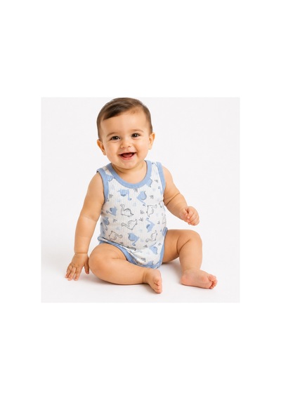Rkek Bebek Dinozor Desenli Atlet Body Yazlık Pamuklu Çıtçıtlı Bebek Zıbını Mavi