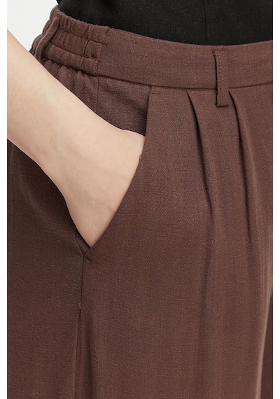 Only Keten Karışımlı Yüksek Bel Bol Paça Pantolon Bayan Pantolon 15370398 Kahve
