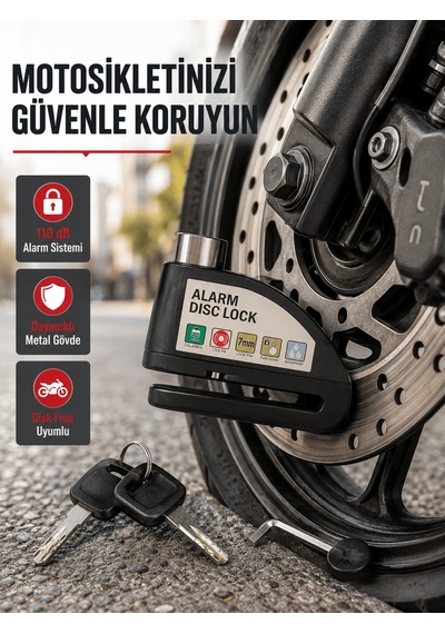 110 Db Alarmlı Disk Fren Kilidi Su Geçirmez Çelik Gövde Motosikle