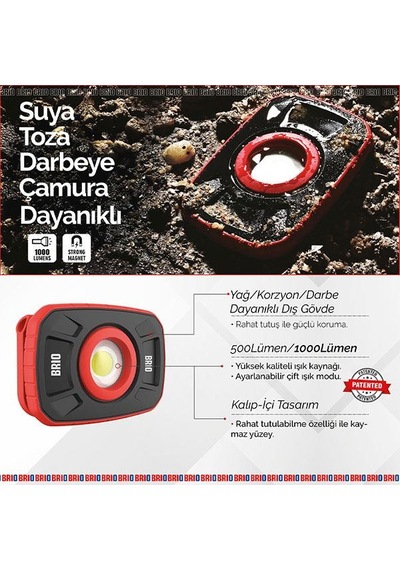 Brio Usb Şarjlı Led Fener Lamba 1000 Lümen Güçlü Işık Tamirci Feneri