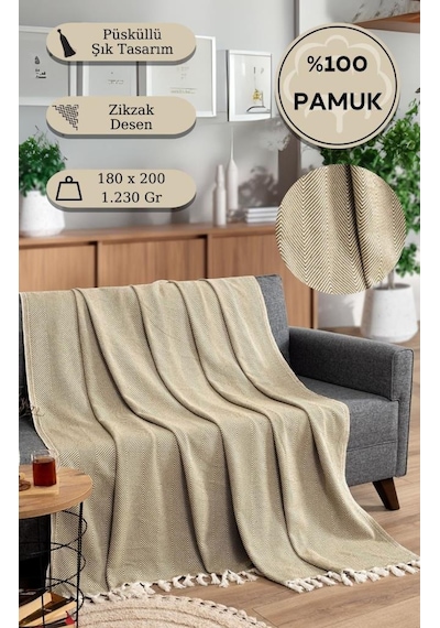 Battaniye Pamuk Miren 180x200 Cm Hardal