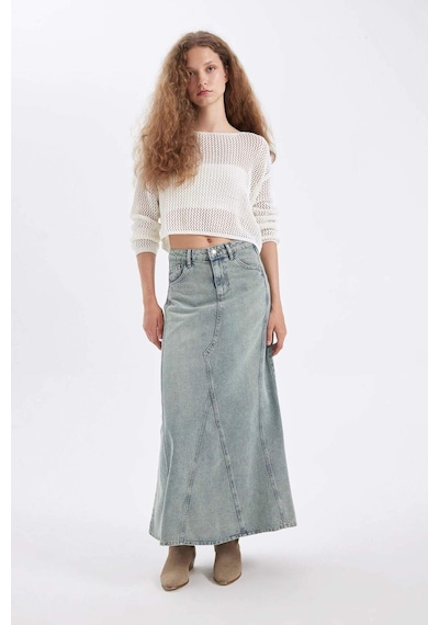 Defacto Fashion Fit Cepli Jean Maxi Etek D4420AX24AUNM85 İndigo
