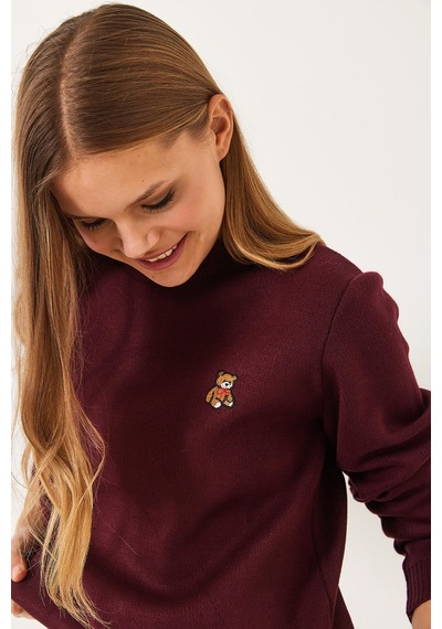 Shade Kadınteddy Nakışlı Basic Kazak 20247602 - Bordo