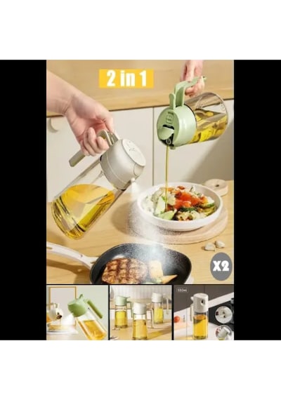 Çift Fonksiyonlu Cam Yağdanlık 550ml Zeytinyağı Sıvıyağ Şişesi Airfryer Sprey Yağlık Sirkelik Beyaz Diğer