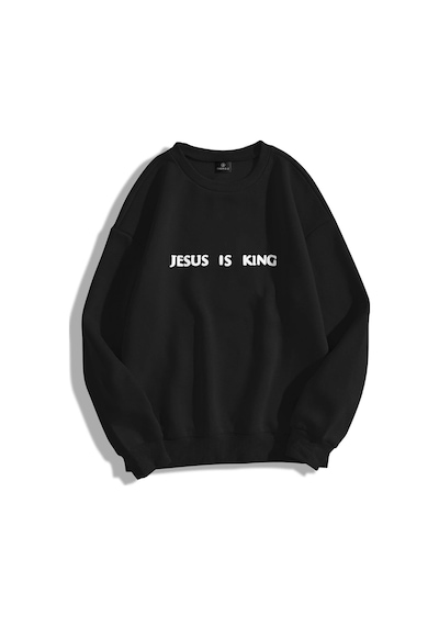 Startmore Unisex Chicago Jesus Is King Bisiklet Yaka Sweatshirt Siyah Siyah
