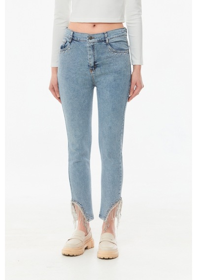 Fullamoda Taşlı Yüksek Bel Straight Fit Kız Çocuk Jean- Altın 24MCCK3664202245-Mavi Fullamoda Taşlı Yüksek Bel Straight Fit Kız Çocuk Jean- Altın 24MCCK3664202245-Mavi