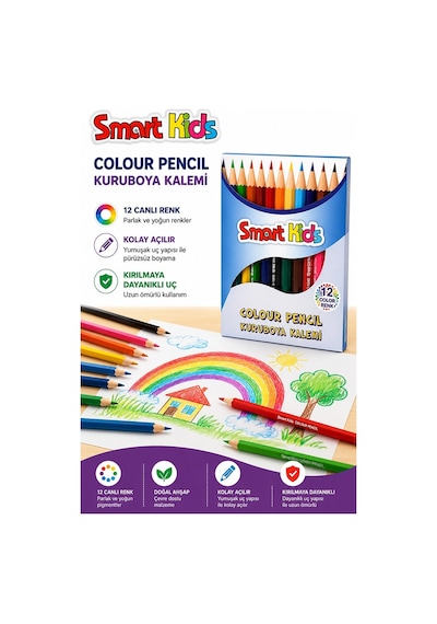 12 Li Kuru Boya Kalemi 1 Paket Smart Kids 12 Renk Kuruboya Kısa Boy Canlı Renkli Boya Kalem Okul Öğrenci Çok Renkli