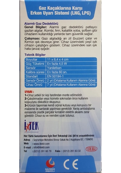 Itek Nys3 Doğalgaz Lpg Gaz Alarm Cihazı