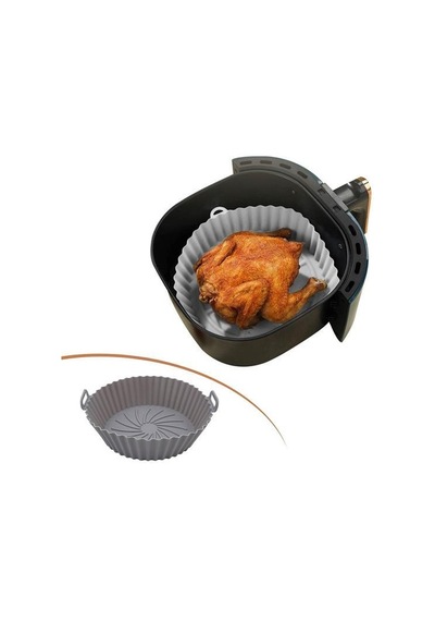 Renkli Isıya Dayanıklı Yıkanılabilir Silikon Fırın Ve Airfryer Yuvarlak Pişirme Matı 20 Cm Gri