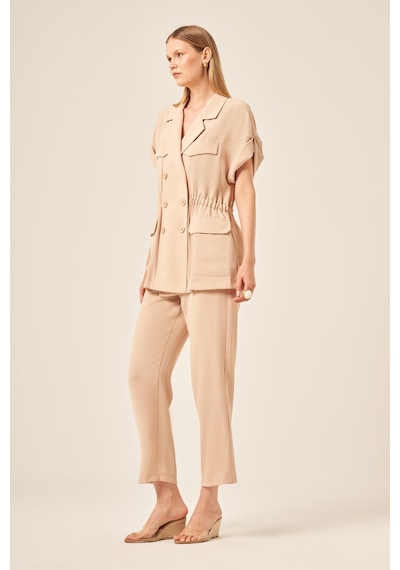 Ftz Women Kadın Crep Pantolonlu Takım Beige 31173 Beige
