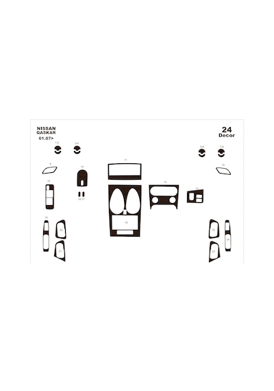 Nissan Qashqai Torpido Kaplama 2007-2010 24 Parça Koyu Meşe