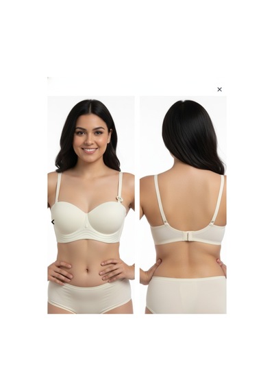 Kadın Süet Dokulu Dolgulu Push Up Straplez Sütyen Ekru