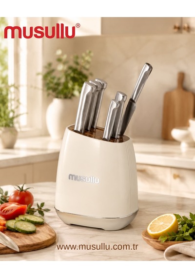 Musullu Mkn-6020 Standlı Bıçak Seti Krem - Gümüş