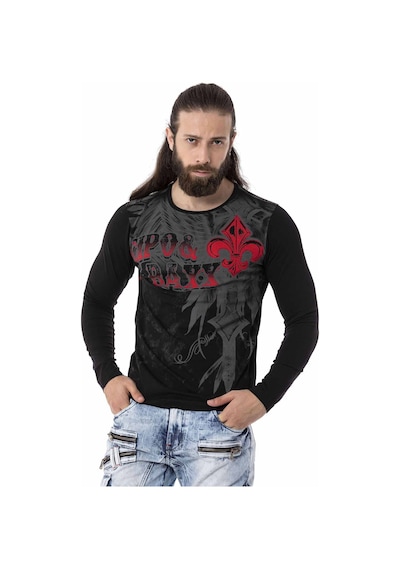 Cipo & Baxx CL522 Desenli Siyah İnce Sweatshirt Siyah