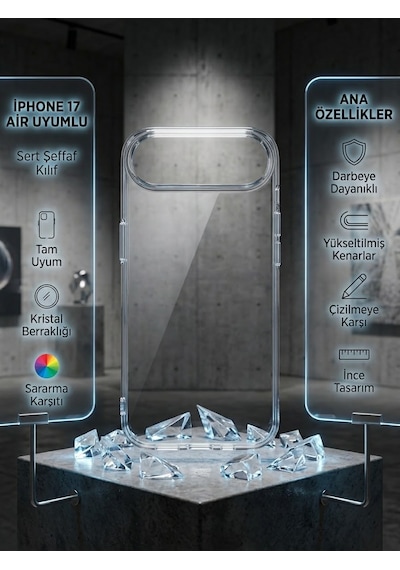 Iphone 17 Air Uyumlu Sert Şeffaf Sararmaz Kılıf