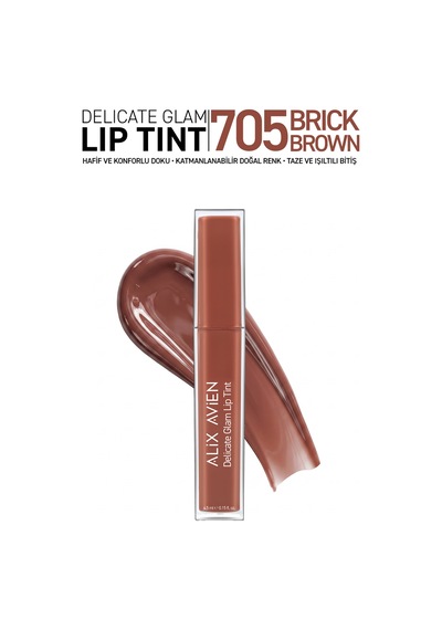 Kalıcı & Suya Dayanıklı Dudak Parlatıcı Tint - Delicate Glam Lip Tint 705 Brick Brown Nude