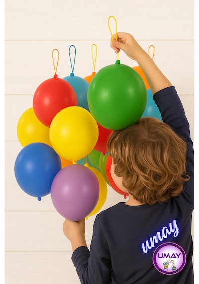 20 Adet Zıpzıp Balon İpli Lastikli Punch Panç Büyük Balon Karısık